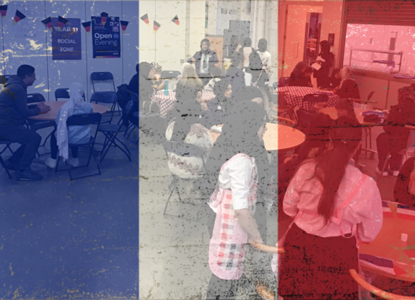 Pupils serving parents, carers and prospective students at our French Bistro during Open Evening 2022