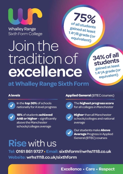 Whalley Range Sixth Form results 2024 poster
