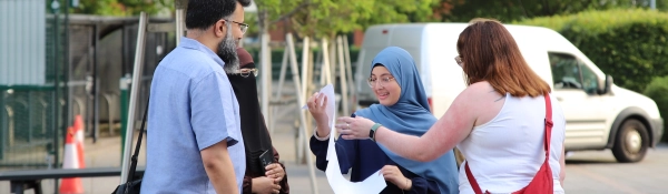A student celebrates their results on Sixth Form Results Day 2025