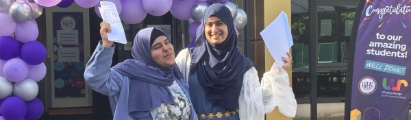 Students celebrate their results on Sixth Form Results Day 2025