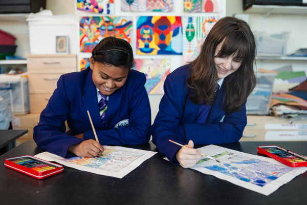 Art students colouring in